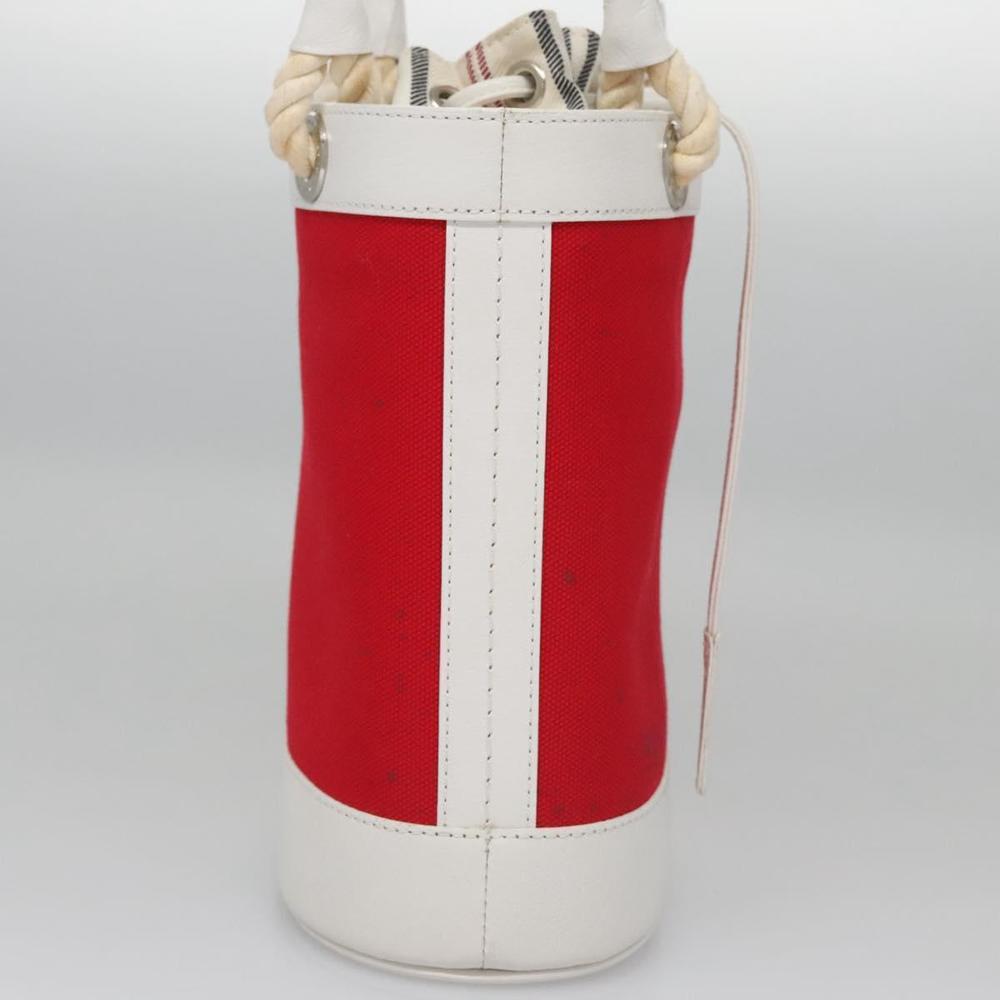 BURBERRY Blue Label Hand Bag Canvas Leather Red White Silver Auth 113132 - Picture 5 of 16